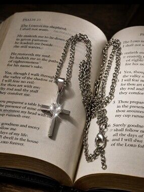 Silver Cubic Zirconia Cross Religious Jewelry Catholic Christian Necklace NWOT